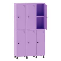 Armário Guarda Volume Locker Roupeiro 3 Vãos 06 Portas Com Prateleira GRP503PRI/6 Lilás - Pandin
