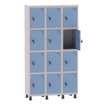 Armário Guarda Volume Locker Roupeiro 3 Vãos 12 Portas Aço GRF503/12 Cinza e Azul Dali - Pandin