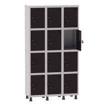 Armário Guarda Volume Locker Roupeiro 3 Vãos 12 Portas Aço GRF503/12 Cinza e Preto - Pandin