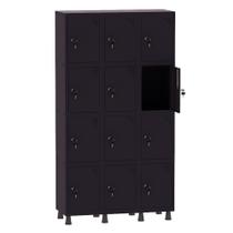 Armário Guarda Volume Locker Roupeiro 3 Vãos 12 Portas Aço GRF503/12 Preto - Pandin