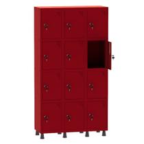 Armário Guarda Volume Locker Roupeiro 3 Vãos 12 Portas Aço GRF503/12 Vermelho - Pandin