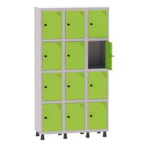 Armário Guarda Volume Locker Roupeiro 3 Vãos 12 Portas Aço GRP503/12 Cinza e Verde Miró - Pandin