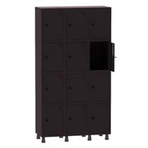 Armário Guarda Volume Locker Roupeiro 3 Vãos 12 Portas Aço GRP503/12 Preto - Pandin