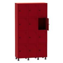 Armário Guarda Volume Locker Roupeiro 3 Vãos 12 Portas Aço GRP503/12 Vermelho - Pandin