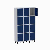 Armário Guarda Volume Locker Roupeiro 3 Vãos 12 Portas GR303/12 Light Cinza e Azul Del Rey - Pandin Armário Guarda Volume Locker Roupeiro 3 Vãos 12 Portas GR303/12 Light Cinza e Azul Del Rey - Pandin