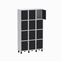 Armário Guarda Volume Locker Roupeiro 3 Vãos 12 Portas GR303/12 Light Cinza e Preto - Pandin Armário Guarda Volume Locker Roupeiro 3 Vãos 12 Portas GR303/12 Light Cinza e Preto - Pandin