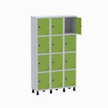 Armário Guarda Volume Locker Roupeiro 3 Vãos 12 Portas GR303/12 Light Cinza e Verde - Pandin