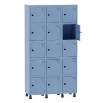 Armário Guarda Volume Locker Roupeiro 3 Vãos 15 Portas Aço GRP503/15 Azul Dali - Pandin