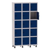 Armário Guarda Volume Locker Roupeiro 3 Vãos 15 Portas Aço GRP503/15 Cinza e Azul Del Rey - Pandin