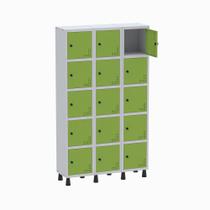Armário Guarda Volume Locker Roupeiro 3 Vãos 15 Portas GR303/15 Light Cinza e Verde - Pandin Armário Guarda Volume Locker Roupeiro 3 Vãos 15 Portas GR303/15 Light Cinza e Verde - Pandin