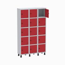 Armário Guarda Volume Locker Roupeiro 3 Vãos 15 Portas GR303/15 Light Cinza e Vermelho - Pandin Armário Guarda Volume Locker Roupeiro 3 Vãos 15 Portas GR303/15 Light Cinza e Vermelho - Pandin