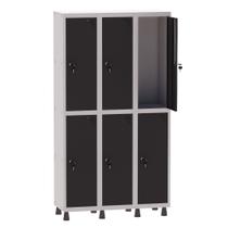 Armário Guarda Volume Locker Roupeiro 3 Vãos 6 Portas Aço GRF503/6 Cinza e Preto - Pandin