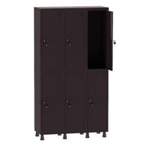 Armário Guarda Volume Locker Roupeiro 3 Vãos 6 Portas Aço GRF503/6 Preto - Pandin