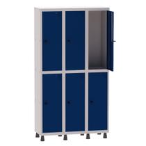 Armário Guarda Volume Locker Roupeiro 3 Vãos 6 Portas Aço GRP503/6 Cinza e Azul Del Rey - Pandin