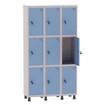 Armário Guarda Volume Locker Roupeiro 3 Vãos 9 Portas Aço GRF503/9 Cinza e Azul Dali - Pandin