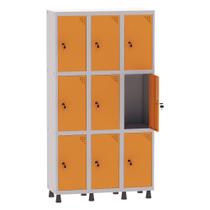 Armário Guarda Volume Locker Roupeiro 3 Vãos 9 Portas Aço GRF503/9 Cinza e Laranja Picasso - Pandin