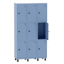 Armário Guarda Volume Locker Roupeiro 3 Vãos 9 Portas Aço GRP503/9 Azul Dali - Pandin