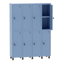 Armário Guarda Volume Locker Roupeiro 4 Vãos 08 Portas Com Prateleira GRF504PRI/8 Azul Dali - Pandin