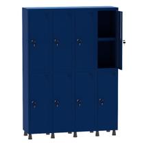 Armário Guarda Volume Locker Roupeiro 4 Vãos 08 Portas Com Prateleira GRF504PRI/8 Azul Del Rey - Pandin