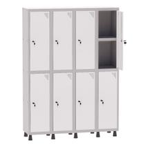 Armário Guarda Volume Locker Roupeiro 4 Vãos 08 Portas Com Prateleira GRF504PRI/8 Cinza e Branco - Pandin