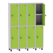 Armário Guarda Volume Locker Roupeiro 4 Vãos 08 Portas Com Prateleira GRF504PRI/8 Cinza e Verde Miró - Pandin