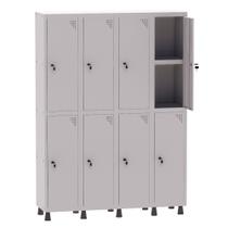 Armário Guarda Volume Locker Roupeiro 4 Vãos 08 Portas Com Prateleira GRF504PRI/8 Cinza - Pandin