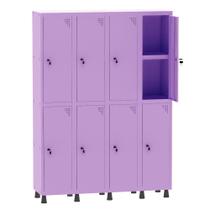 Armário Guarda Volume Locker Roupeiro 4 Vãos 08 Portas Com Prateleira GRF504PRI/8 Lilás - Pandin