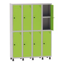 Armário Guarda Volume Locker Roupeiro 4 Vãos 08 Portas Com Prateleira GRP504PRI/8 Cinza e Verde Miró - Pandin