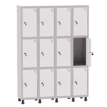 Armário Guarda Volume Locker Roupeiro 4 Vãos 12 Portas Aço GRF504/12 Cinza e Branco - Pandin