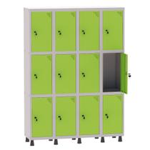 Armário Guarda Volume Locker Roupeiro 4 Vãos 12 Portas Aço GRF504/12 Cinza e Verde Miró - Pandin