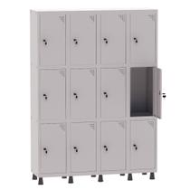 Armário Guarda Volume Locker Roupeiro 4 Vãos 12 Portas Aço GRF504/12 Cinza - Pandin