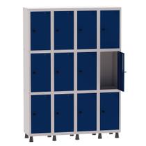 Armário Guarda Volume Locker Roupeiro 4 Vãos 12 Portas Aço GRP504/12 Cinza e Azul Del Rey - Pandin