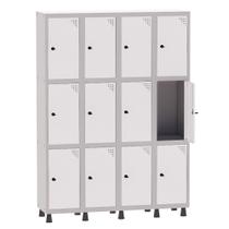 Armário Guarda Volume Locker Roupeiro 4 Vãos 12 Portas Aço GRP504/12 Cinza e Branco - Pandin Armário Guarda Volume Locker Roupeiro 4 Vãos 12 Portas Aço GRP504/12 Cinza e Branco - Pandin