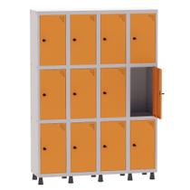 Armário Guarda Volume Locker Roupeiro 4 Vãos 12 Portas Aço GRP504/12 Cinza e Laranja Picasso - Pandin