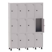Armário Guarda Volume Locker Roupeiro 4 Vãos 12 Portas Aço GRP504/12 Cinza - Pandin