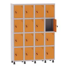 Armário Guarda Volume Locker Roupeiro 4 Vãos 16 Portas Aço GRF504/16 Cinza e Laranja - Pandin