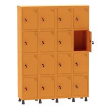 Armário Guarda Volume Locker Roupeiro 4 Vãos 16 Portas Aço GRF504/16 Laranja - Pandin