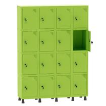 Armário Guarda Volume Locker Roupeiro 4 Vãos 16 Portas Aço GRF504/16 Verde Miró - Pandin