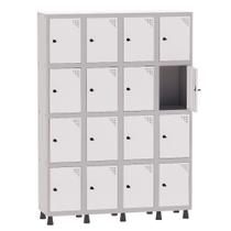 Armário Guarda Volume Locker Roupeiro 4 Vãos 16 Portas Aço GRP504/16 Cinza e Branco - Pandin