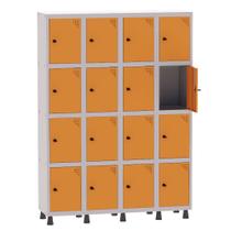 Armário Guarda Volume Locker Roupeiro 4 Vãos 16 Portas Aço GRP504/16 Cinza e Laranja - Pandin