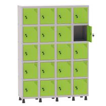 Armário Guarda Volume Locker Roupeiro 4 Vãos 20 Portas Aço GRF504/20 Cinza e Verde Miró - Pandin