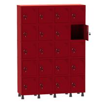 Armário Guarda Volume Locker Roupeiro 4 Vãos 20 Portas Aço GRF504/20 Vermelho - Pandin