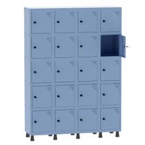 Armário Guarda Volume Locker Roupeiro 4 Vãos 20 Portas Aço GRP504/20 Azul Dali - Pandin