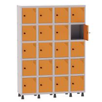 Armário Guarda Volume Locker Roupeiro 4 Vãos 20 Portas Aço GRP504/20 Cinza e Laranja Picasso - Pandin