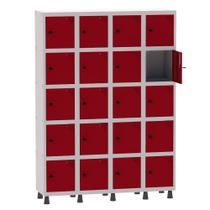 Armário Guarda Volume Locker Roupeiro 4 Vãos 20 Portas Aço GRP504/20 Cinza e Vermelho - Pandin Armário Guarda Volume Locker Roupeiro 4 Vãos 20 Portas Aço GRP504/20 Cinza e Vermelho - Pandin