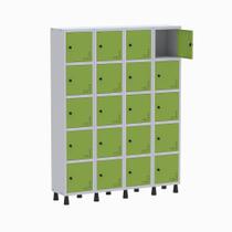 Armário Guarda Volume Locker Roupeiro 4 Vãos 20 Portas GR304/20 Light Cinza e Verde - Pandin Armário Guarda Volume Locker Roupeiro 4 Vãos 20 Portas GR304/20 Light Cinza e Verde - Pandin