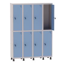 Armário Guarda Volume Locker Roupeiro 4 Vãos 8 Portas Aço GRF504/8 Cinza e Azul Dali - Pandin