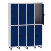 Armário Guarda Volume Locker Roupeiro 4 Vãos 8 Portas Aço GRF504/8 Cinza e Azul Del Rey - Pandin