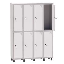 Armário Guarda Volume Locker Roupeiro 4 Vãos 8 Portas Aço GRF504/8 Cinza e Branco - Pandin