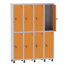 Armário Guarda Volume Locker Roupeiro 4 Vãos 8 Portas Aço GRF504/8 Cinza e Laranja Picasso - Pandin